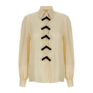 발렌티노 콘트라스트 보우 스냅 버튼 블라우스 B3AB86021B 9Z7