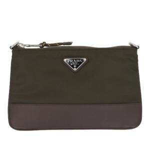 프라다 카키 나일론 가죽 베이스 지퍼 파우치 2ZT073 2HE1F0334