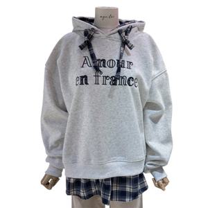 [에이지도르]체크 배색 자수 기모 후드티셔츠 ALFIWIT207