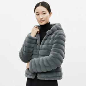 샵앤) 여성 방한 하객룩 퍼 후드 집업 점퍼 EGG-WJP-20947-그레이