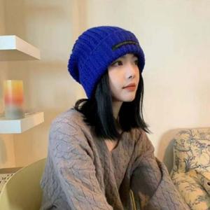 남녀공용 데일리 로고 골지 니트 비니 라벨