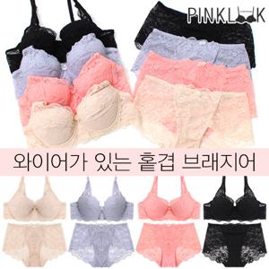 [핑크룩] 홑겹레이스 볼륨 브라팬티2종세트/택1