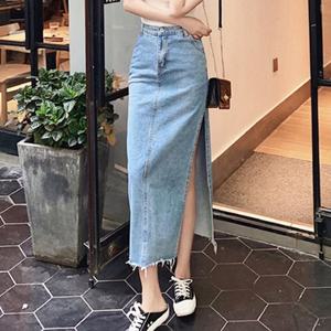 [드레스날다]언밸런스한 H라인 옆트임 데님 롱스커트(mskt1096)