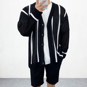 엠클로 남자 오버핏 여름 스트라이프 단가라 커플 니트 가디건