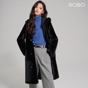 로보 리버시블 더블 버튼 후드 탈부착 롱 무스탕 코트