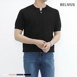 빌리버스 남성 반팔 헨리넥 버튼 니트 여름 티셔츠 BRE043