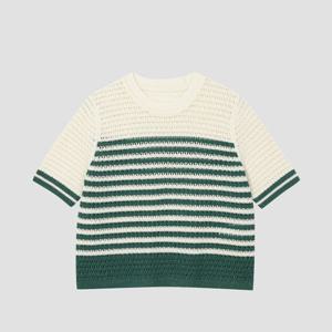 린넨 블렌드 크루넥 스카시 스트라이프 니트 [UFJKCN214N-GREEN]