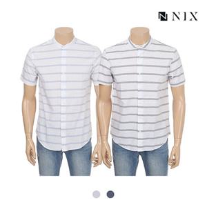 [닉스][닉스]남성 가로스트라이프 헨리넥 반팔 셔츠_FNMMCSH111M
