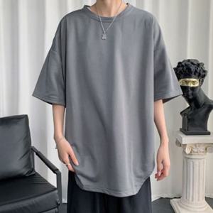 남성 여름 캐주얼 와이드핏 밑단 절개 빅 반팔 티셔츠