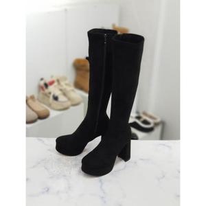 한슈 세이브존09 앞가보시 청키힐 스웨이드 롱부츠 10.5cm(앞 3.5cm) HS128079bl