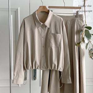 샵앤) 여성 카라넥 밑단스트링 단추 바스락 블라우스 셔츠 DGB-WBL-4201-베이지