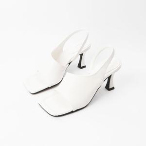 [신난다슈] 여성 슬링백 샌들 8cm 뮬 샌들힐 하이힐 토오픈 밴딩 스퀘어토 NF259033 화이트