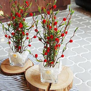 조화 라운딩한 레드 꽃잎 글라스 레드폼폼 화분 1P