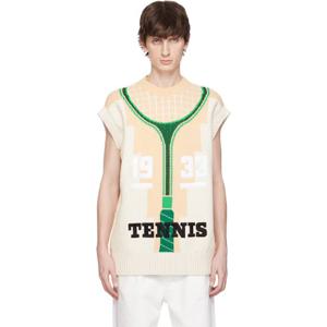 25 FW 라코스테 남성 베이지 런웨이 그래픽 스웨터 베스트 251268M201004