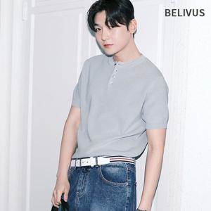 [빌리버스]빌리버스 남성 헨리넥 반팔 니트 무지 카라티 BXR016