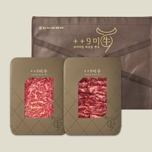 [구미우] 1++9등급 담윤 한우 선물세트 1호 등심+갈비살/각300g/총600g