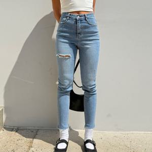 [다잇템]여자 SS 밑단 허벅지컷팅 편한 스키니진 청바지