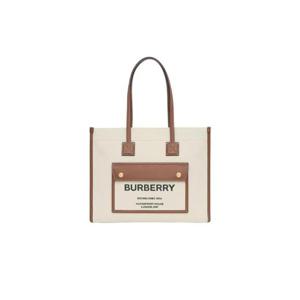 버버리 스몰 투톤 캔버스 레더 프레야 토트백 내츄럴 탄 8044138