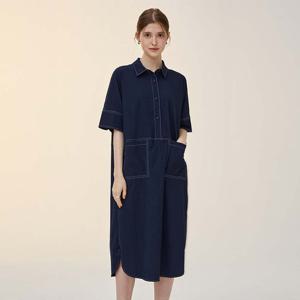 샵앤) 여성 카라넥 투포켓 심플 스티치 셔츠 미디 원피스 CL-WOP0295