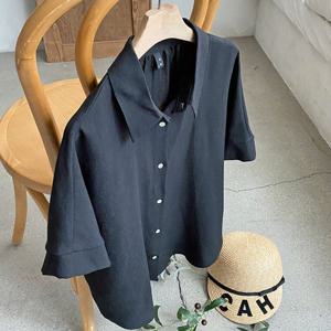 샵앤) 국산 여성 카라넥 5부소매 뒷핀턱 여름 블라우스 REI-WBL-4459-블랙