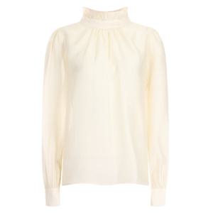 샵앤) 여성 프릴넥 셔링 시스루 하객룩 긴팔 블라우스 CON-WBL-20636-연베이지