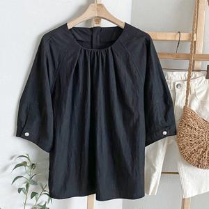 샵앤) 여성 라운드넥 나그랑 사선 6부 심플 여름 블라우스 DGB-WBL-4565-블랙