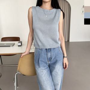 샵앤) 국산 여성 라운드 나시 니트 티셔츠 WDM-WKN-2LPPT1051