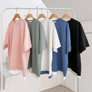 남여공용 링클프리 투톤 레이어드 반팔 5C-TSH-Q015-화이트