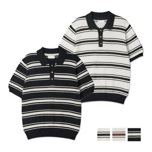 남자 여름 데일리 오픈카라 단가라 반팔 니트 SG-KNH-Q061-크림