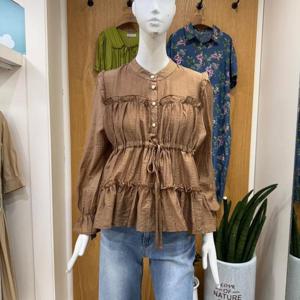 클리지 DP01 스트링 프릴 라운드 블라우스 CP6WBL07