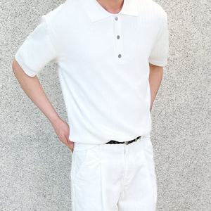 [리빌모아]남자 데일리 골지 버튼 카라 반팔 니트티 AS-KNH-Q005