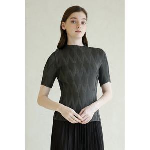 [요이츠]마름모 반목 플리츠 블라우스 챠콜_YJ08WNPBL02