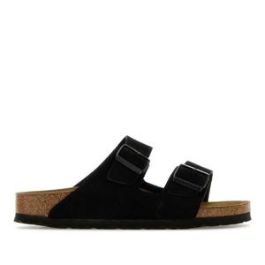 버켄스탁 로고 데보스드 스웨이드 투 버클 샌들 1027164D BLACK