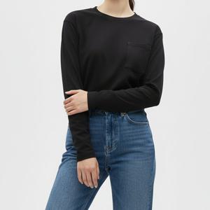 샵앤) 국산 여성 라운드넥 포컷 스티치 루즈핏 면100 긴팔티 DAI-WSH-20812-블랙