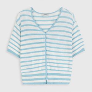 [클라비스]V넥 스트라이프 반팔 니트 (CVKRC3701Q-T)