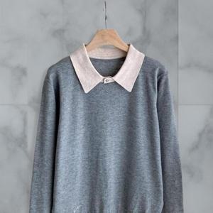 [다잇템][다잇템] 여성 콘트라스트 카라 단추 색상 비스코스 니