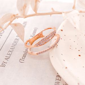 오팔하우스 14k 두 줄 타원형 큐빅 반지 OPDLR5067