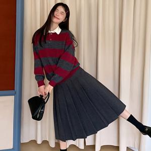 샵앤) 여성 배색 카라넥 단가라 3컬러 긴팔 니트 티셔츠 21DS-WKN-4976-다크레드