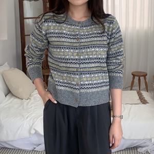 샵앤) 국산 여성 라운드 단추오픈 노르딕 자가드 니트 가디건 21DS-WCD-4987-그레이