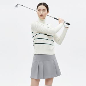 샵앤) 여성 라운드넥 배색 단가라 레이어드 방한 니트 골프 조끼 LB-WVS-20887-화이트