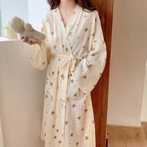 여성 홈웨어 가운 파자마 긴팔 요루면 패턴 잠옷