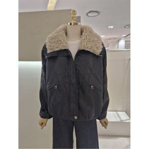 [AB.F.Z] 퍼카라 배색 레더 패딩 점퍼 (KSA1HL02A)