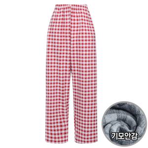 샵앤) 여성 기모 체크 홈웨어 겨울 방한 일자 잠옷 바지 HW-WPT-20940-레드