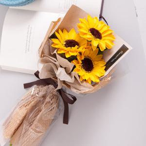 해바라기 조화 꽃다발 3송이비누 35cm 인테리어 꽃 선물 기념일 금전화 풍수 집들이
