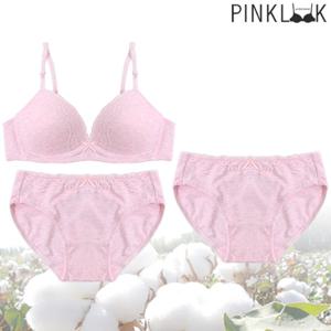 [핑크룩] 순면 코튼노와이어 브라팬티3종세트/핑크