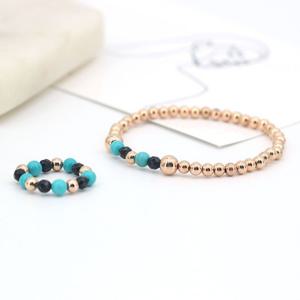 SG080-터키석/블랙스피넬 4mm+로즈 골드 볼 패션 원석 은 팔찌