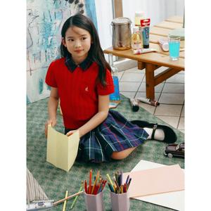 [빈폴키즈] [Essential] 여아 스카시 반소매 라운드 니트 스웨터 레드 (BI5351GE16)