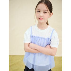 [빈폴키즈] [러블리 빙키 걸즈] 반소매 샤 뷔스티에 블라우스 스카이 블루 (BI5465G05Q)