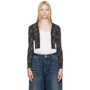 25 FW 알렉산더왕 여성 블랙 플로럴 프린트 와플 니트 가디건 251187F095005