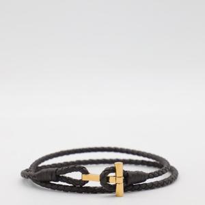 톰포드 블랙 브레이디드 가죽 랩 팔찌 JM005ICL002G 1B023